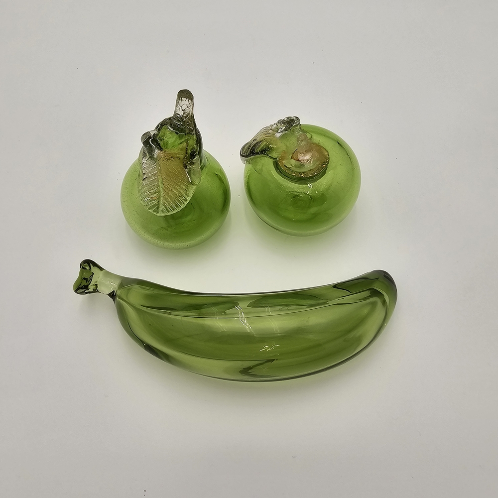 Alfredo Barbini Murano Green Glass Fruit Trio